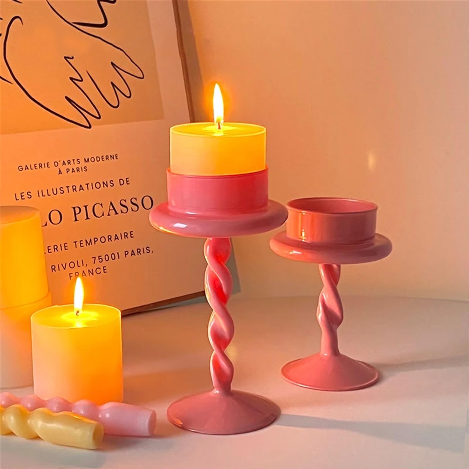 portavelas Navidad 1 candelabro romántico de Cristal Rosa for Velas té, candelabros Cera, decoración for cenas, Bodas, cumpleaños(9x15cm)