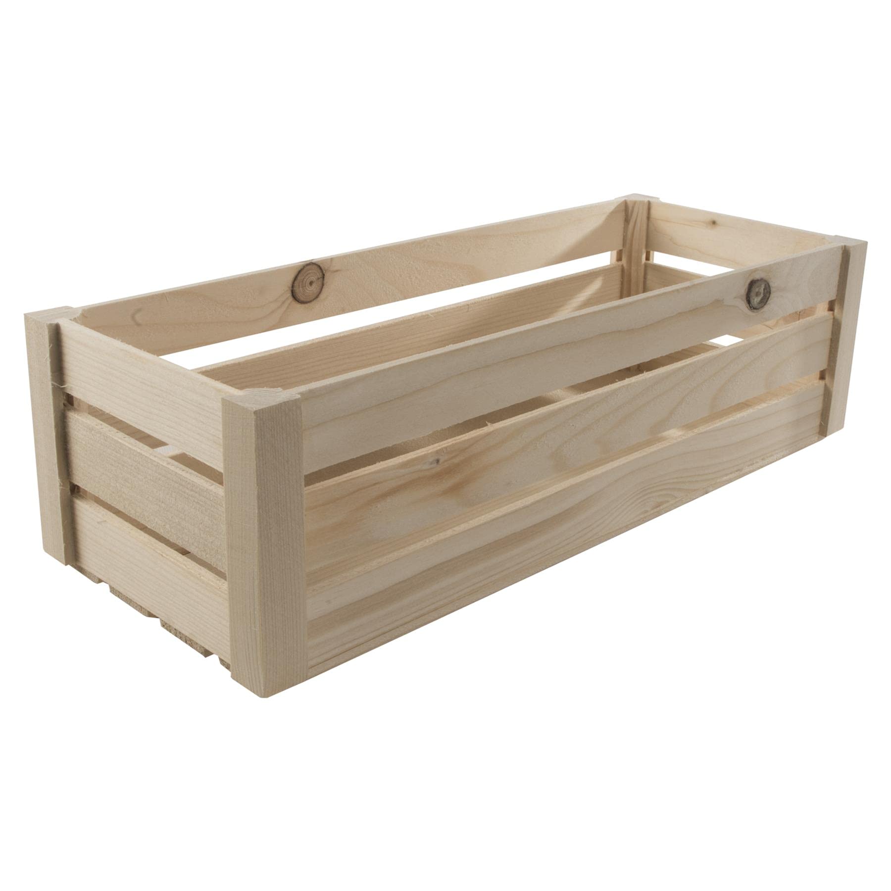 Woodeedoo Natural Wood Long Wooden Storage Slatted Crate Box | 40 X 16 X 12.5 Cm | Presentation Display Apple Fruit Unit | Plain Unpainted & Untreated Raw Decorative Pinewood