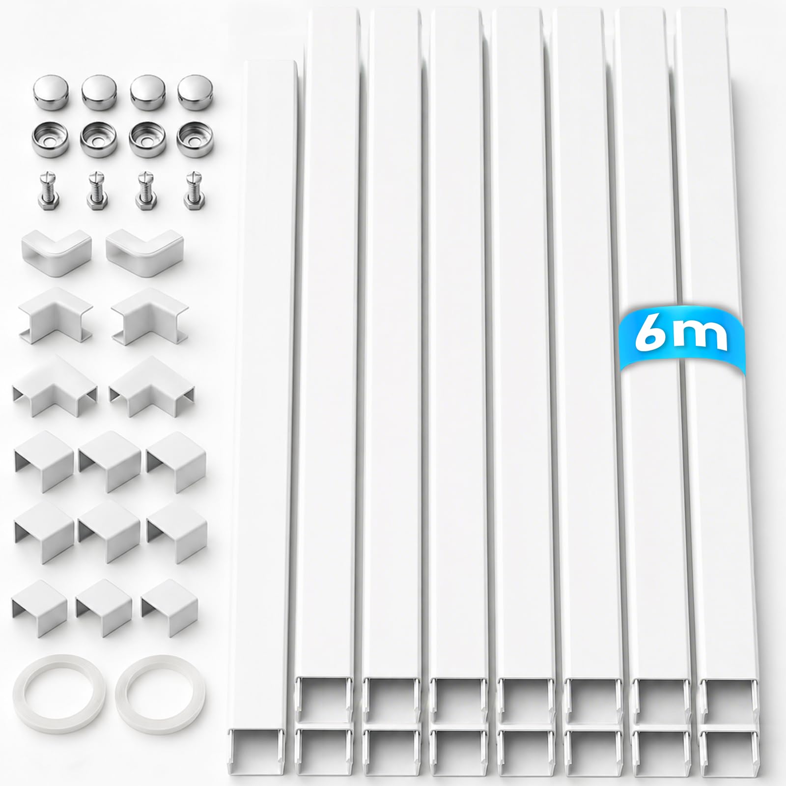6m Cable Trunking Kit, 400mm × 20mm x 10 mm Trunking for Electric Cables, white cable trunking Wall Cable Tidy Cable Trough for Wall-Mounted TVs, Homes, and Offices（15 pieces）