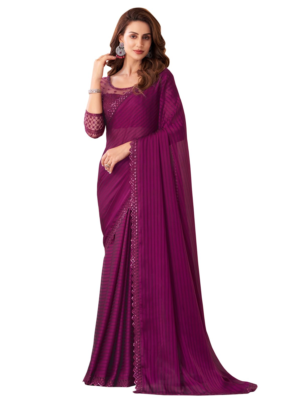 Women's Self Woven, Lace Georgette Saree with Unstitched Blouse