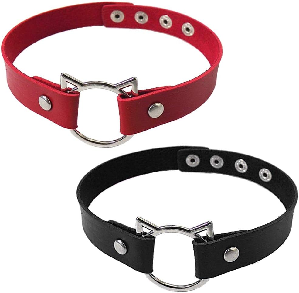 ETHOONAdjustable Leather Choker Collar Soft PU Cat Punk Choker Necklace for Women