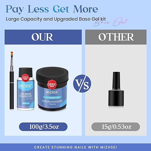 Miniatura 3 de MIZHSE Capa base de gel de 3.4 fl oz para esmalte de uñas de gel, capa base de gran capacidad, esmalte de uñas, fórmula mejorada de larga duración