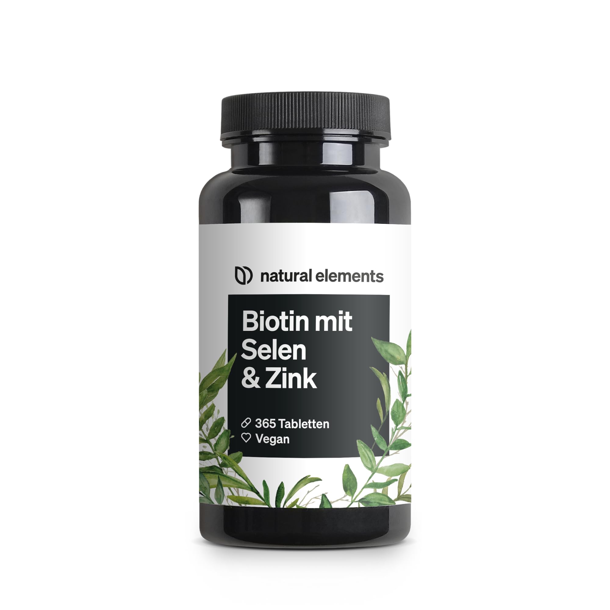 natural elements Biotin + Selen + Zink für Haut, Haare & Nägel - 365 vegane Tabletten - Ohne Magnesiumstearat, laborgeprüft