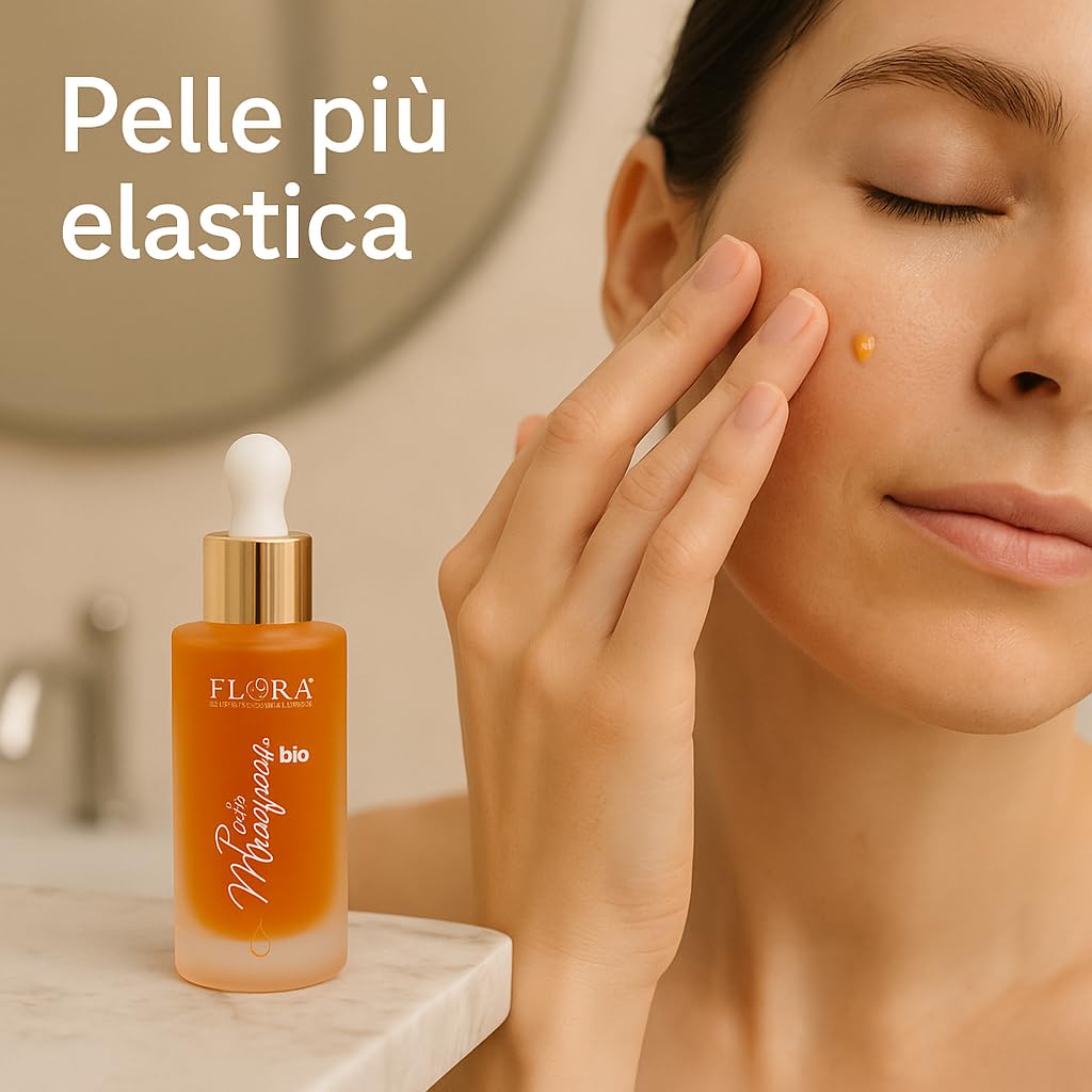 FLORA Olio di Rosa Mosqueta BIO pack da 2 Pz da 30 ml 100 % Puro, Spremitura a Freddo, Elisir Anti‑Età Elasticizzante per Viso •Corpo, Ricco di Vitamina A & E e Omega 3‑6‑9, Riduce Cicatrici e Macchie