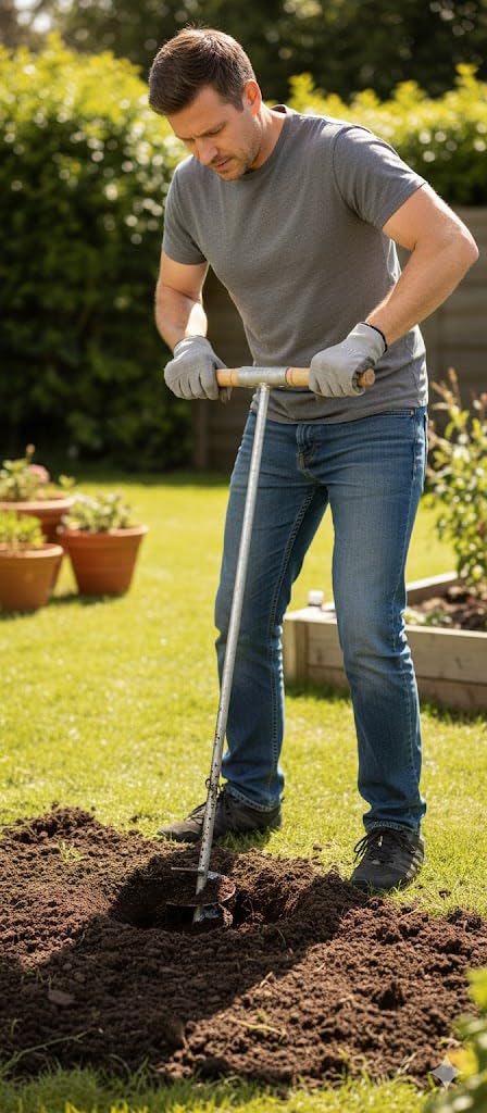 Profi Hand-Erdbohrer [Größe wählen] – Verzinkter Pfostenbohrer & Pflanzbohrer – Robuster Erdbohrer manuell für Zaunbau & Garten – Gartenbohrer bis 800mm Tiefe (100-300mm) (1, Silber, 300 mm)