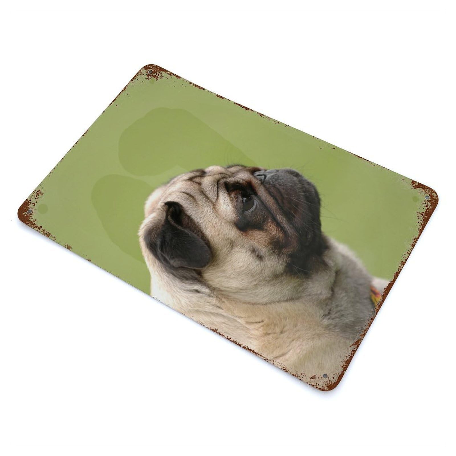 Garage Style Pug Dog Aged Metal Wall Plaque 11.8"x7.9", Farmhouse Wall Decor for Bar And Workshop