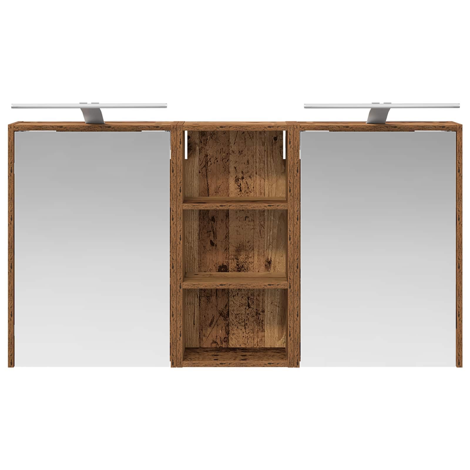 3-częściowy zestaw szafek łazienkowych z oświetleniem LED 116 x 16 x 62,5 cm, montaż na ścianie, miejsce do przechowywania i półka na meble łazienkowe, umywalkę, szafka pod umywalkę, zajmuje