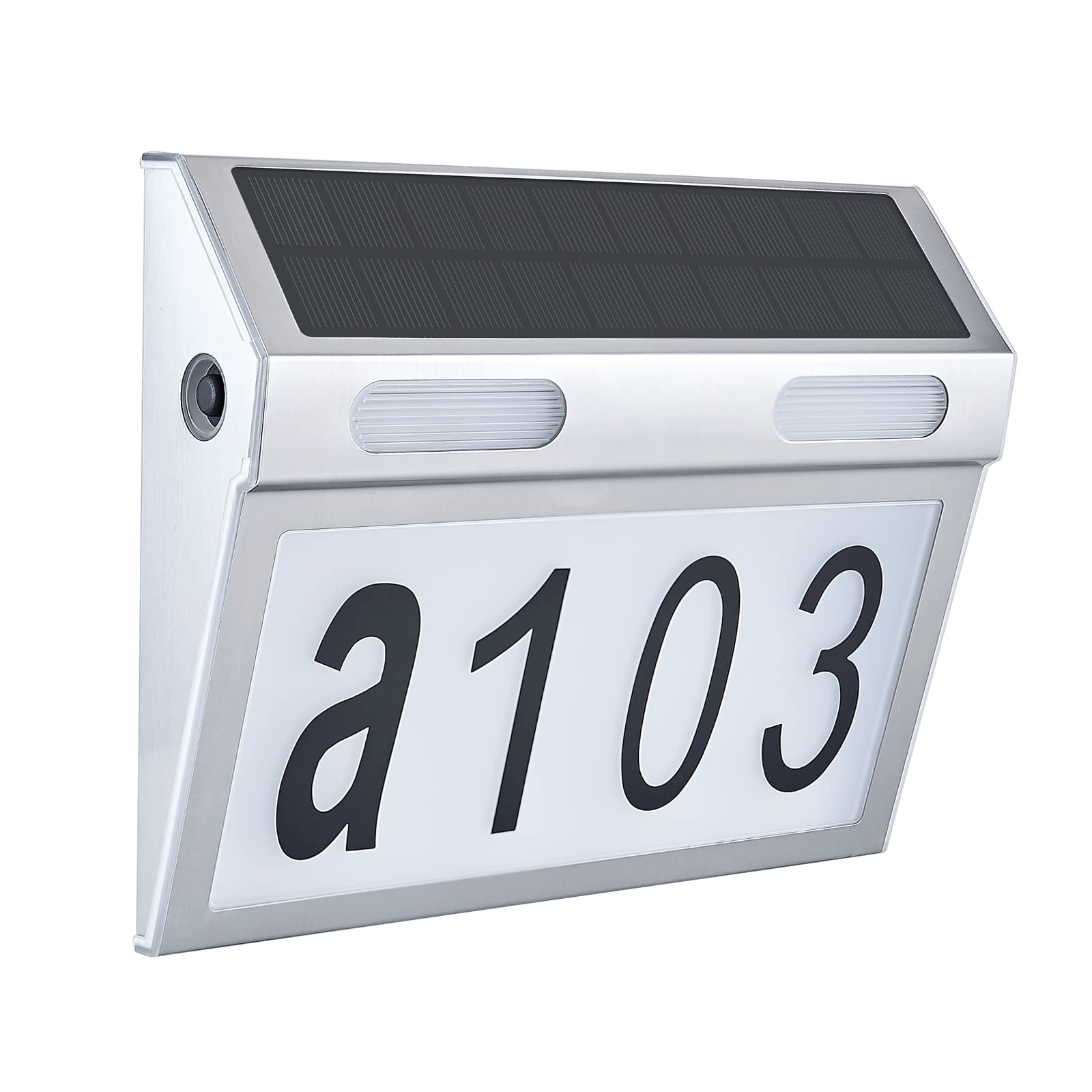 IP65 Solarna lampka numeryczna do drzwi, ze stali nierdzewnej, na zewnątrz, LED, solarne tablice z numerami domu z 3 trybami jasności, światła na ścianę, na zewnątrz, znaki numeryczne