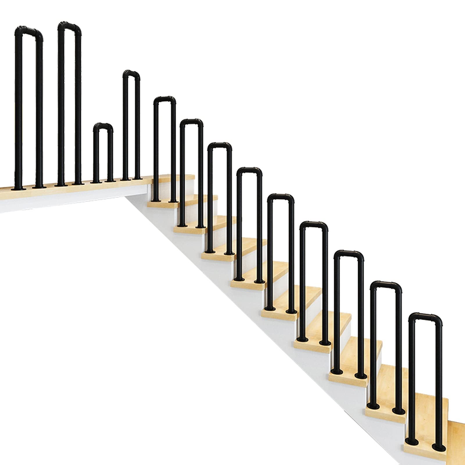 Meiiron Staircase Handrails, Industrial Wrought Iron Handrails for Outdoor Indoor, U-Shaped Stair Railings for Concrete/Wood Steps, Metal Sturdy Load-Bearing Capacity, Matte Black (Size : 2.8ft/85cm)