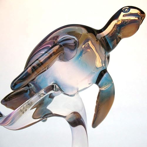 Miniatura 2 de Sea Turtle Figurine of Hand Blown Glass on Coral