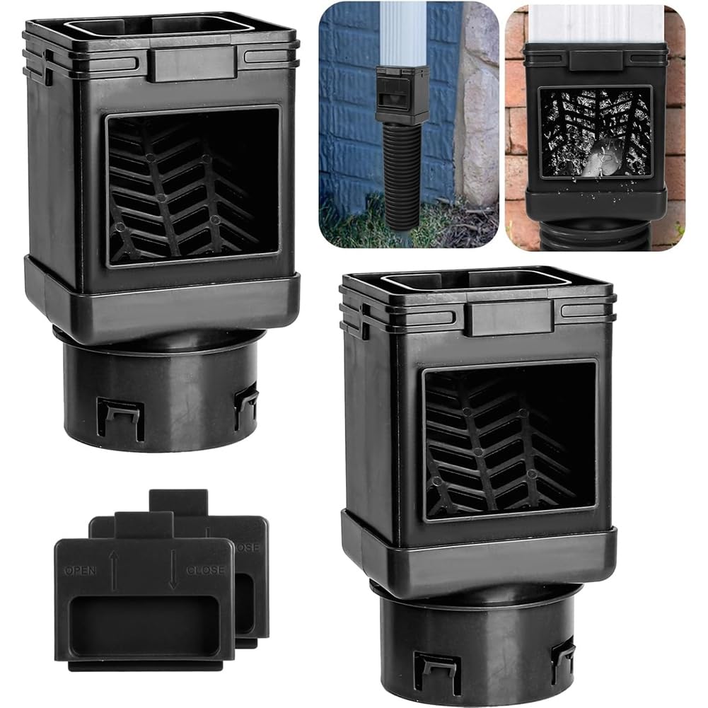 UDSKNV[KSL Leaf Removers Downspout Screen Filters 2X3 and 3X4 Drainpipe, (2-Pack Black) Downspout Filters