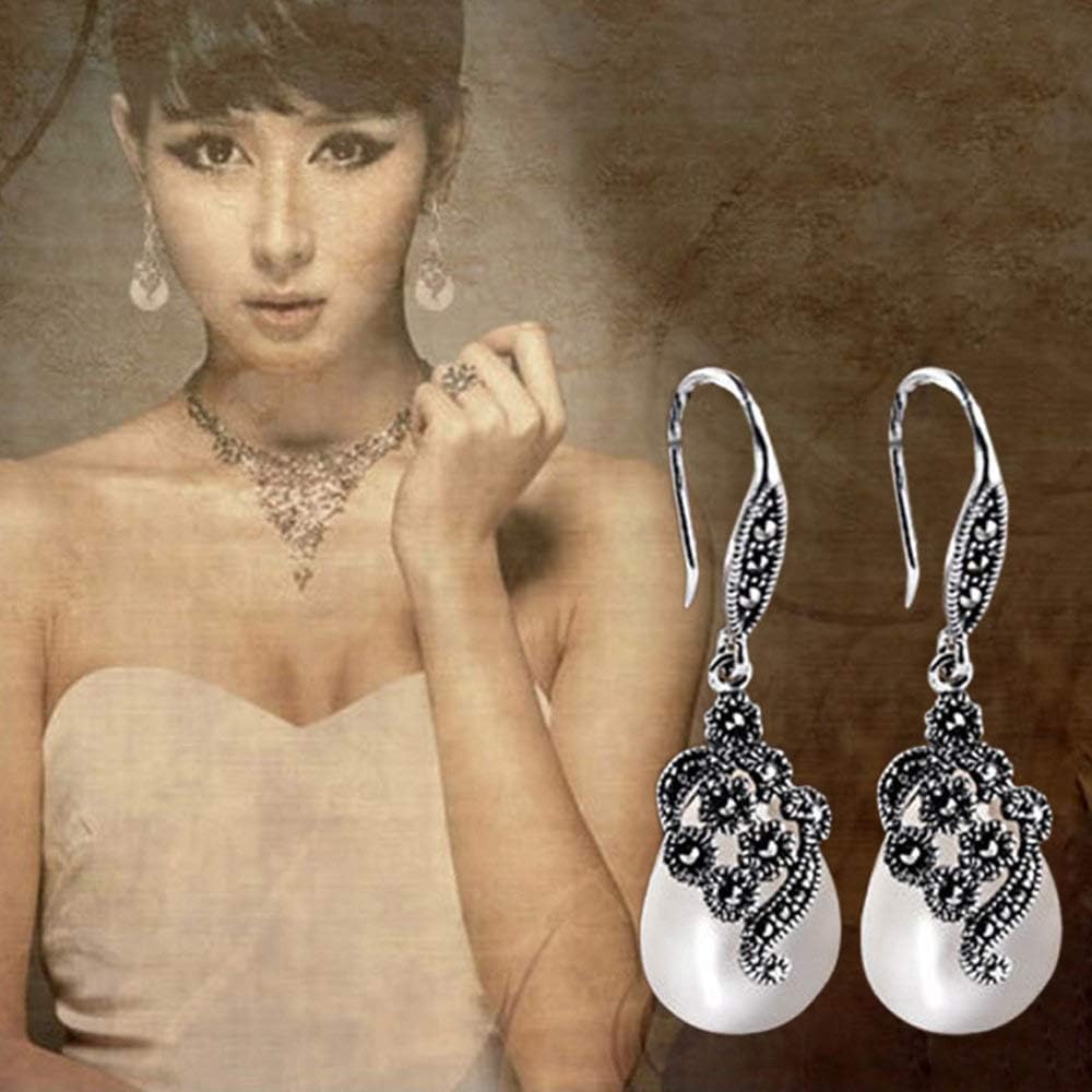 Tropfen Ohrringe, Vintage Ohrringe Weiblich, 925 Sterling Silber Grün Achat Ohrringe Ohrringe, Geschenk Für Frau, White
