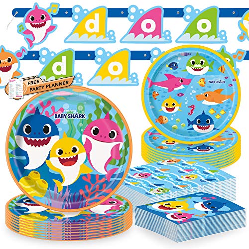 Unique Baby Shark Dinnerware Party Bundle Set for 8 Guests - Dinn...
