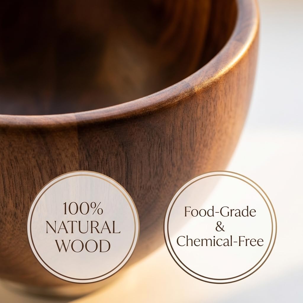 Wooden Bowl for Kitchenaid Mixing Bowl 4.5 & 5 QT Tilt-Head Models Natural True Wooden Mixer Bowl with Stainless Steel Locking Base