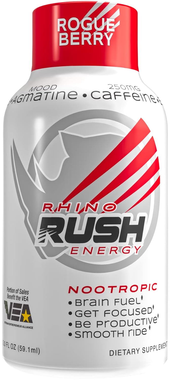Rhino Rush - Energy Shots 12 Pack, 2 oz Extra Strength Caffeine Energy (Just Peachy)…