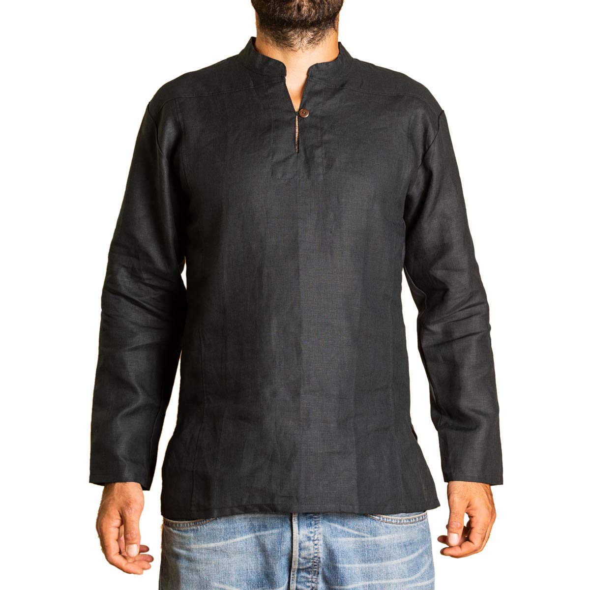 Panasiam Unisex Black Long Sleeve Shirt, Hemp, Black, L, Ls