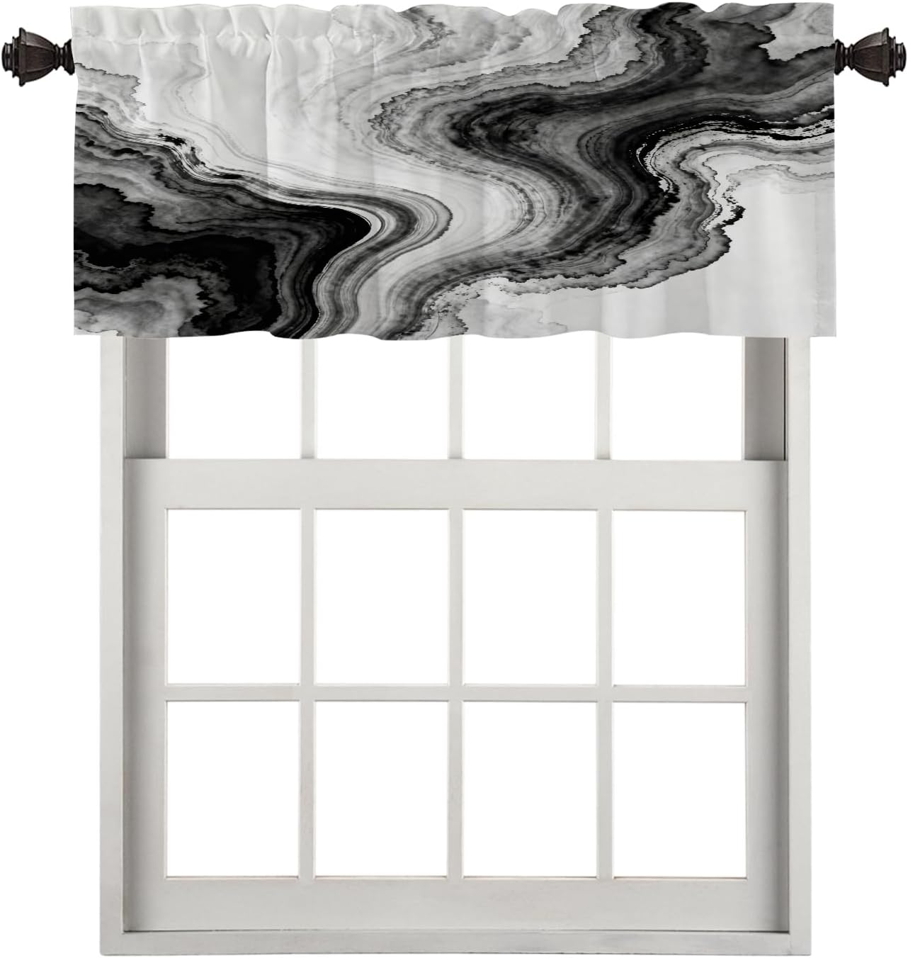 Abstract Marble Stone Kitchen Valances Window Curtain, Marble Pattern Gray White Marbled Stone Background Blackout Decoration Window Valances Curtains Drapes for Kitchen Bedroom