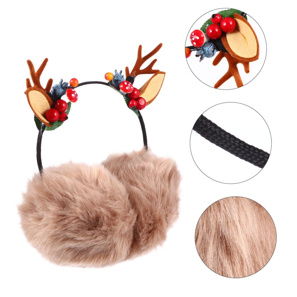 FRCOLOR Furry Ear Muffs for Women Winter Deer Antler Headband Cozy Ear Covers Stylish Christmas