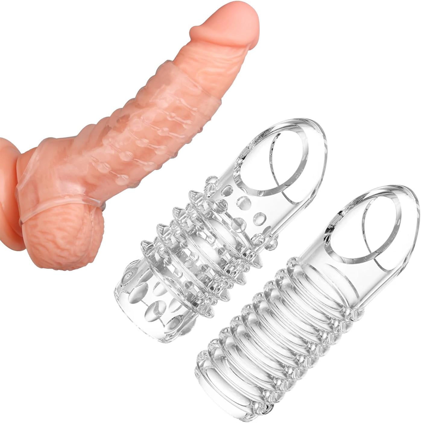 Penis Rings Cock Sleeve for Men,Silicone Cock Rings 2PCS Stretchy Textured Studded Stretchy,Erection Enhancing Enhance Men Enlarger for Go-Long Stamina (Transparent)