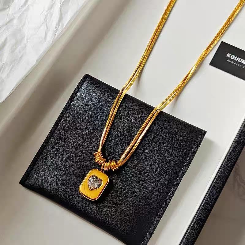 Image of 18k Gold Plated Vintage Dainty Pink Gemstone Bow Pendant Necklace Women Court Style Oval Cut Zircon Necklace