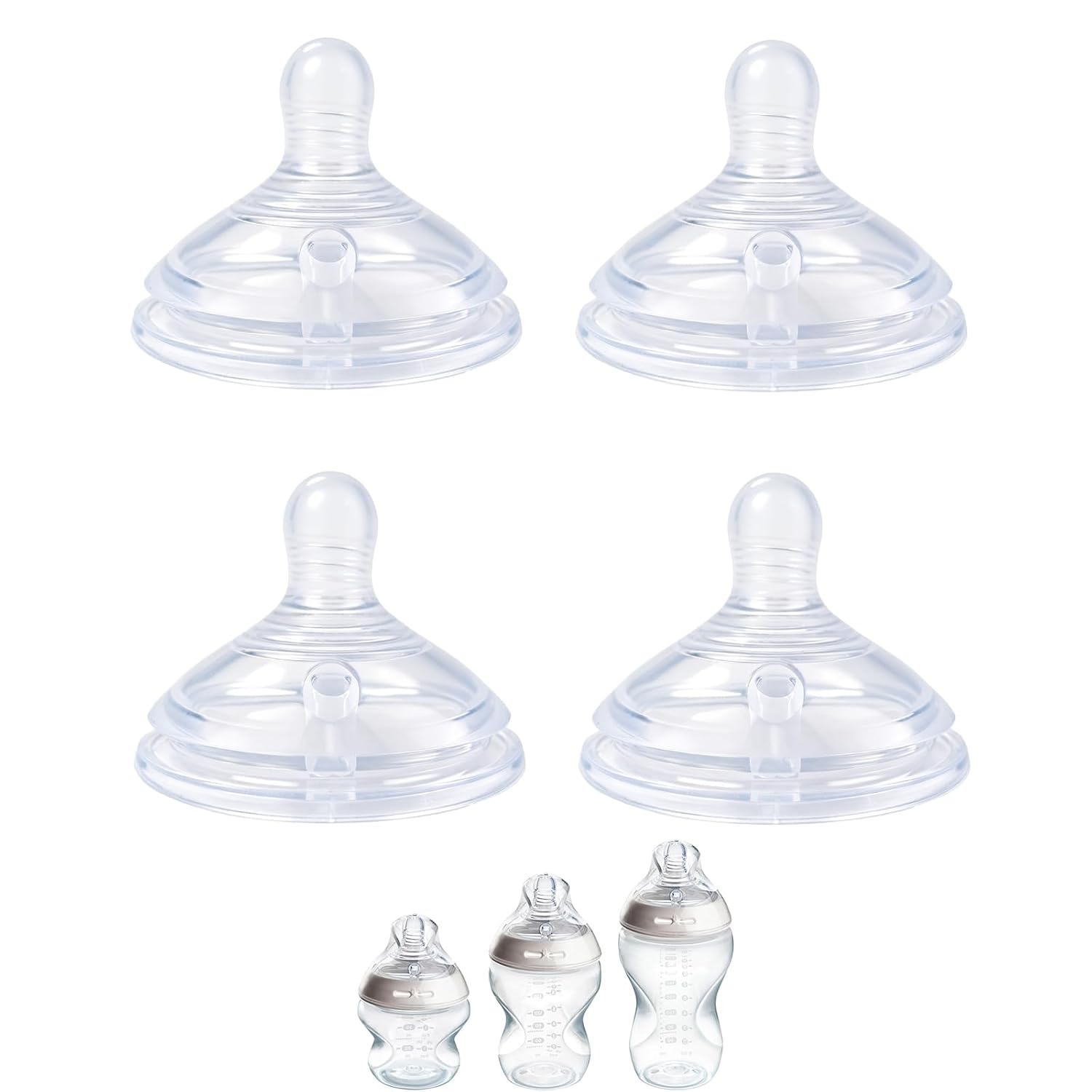 Replacement Nipples for Tommee Tippee Advanced Anti-Colic Baby Bottles, Soft Silicone Baby Bottle Nipples, Medium Flow, 3M+, BPA Free, Dishwasher Safe, 4 Pack