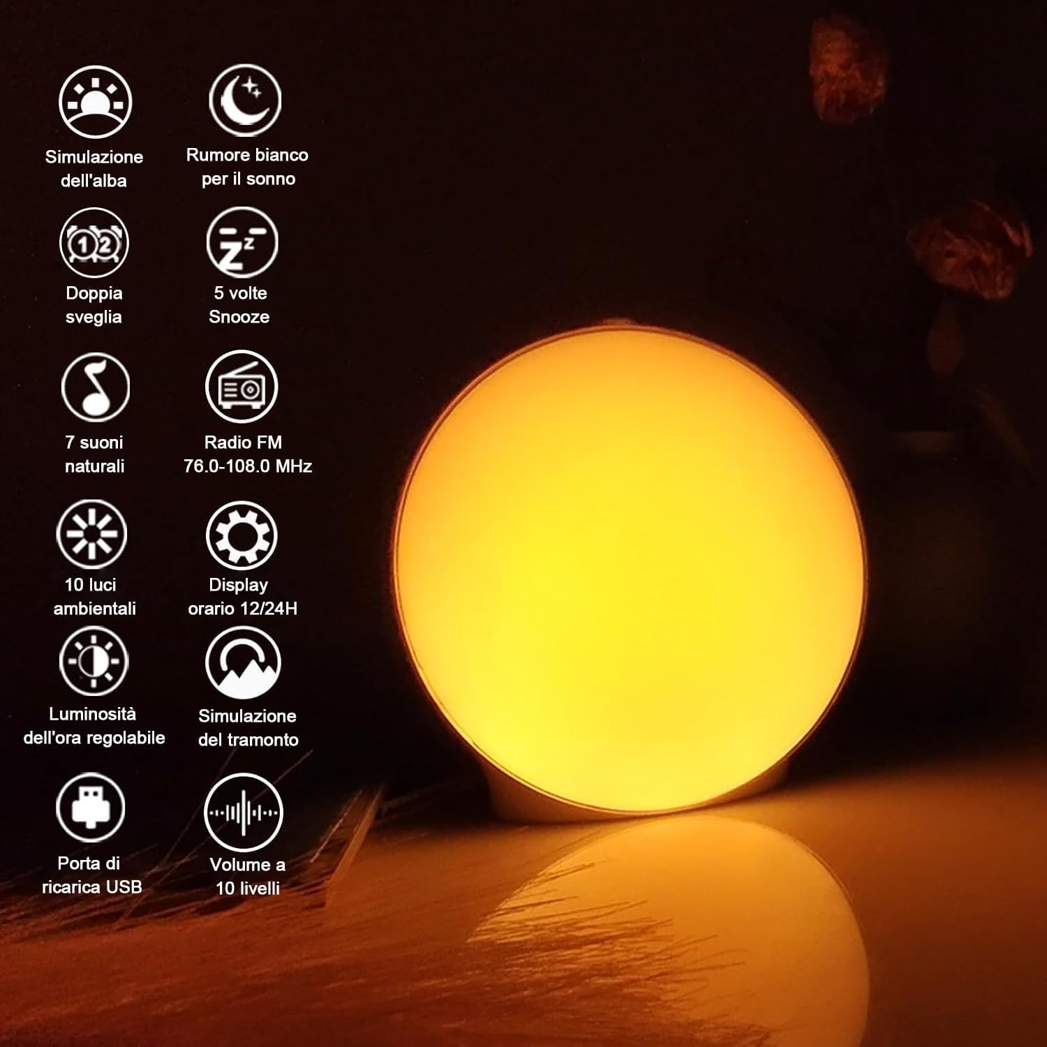 KABB Sveglia Leggera All'Alba, Luce Notturna Della Macchina del Suono del Suono, Sveglia Intelligente con Simulazione Dell'alba, Suono del Rumore Bianco Dell'Assistente al Sonno, Doppio Allarme