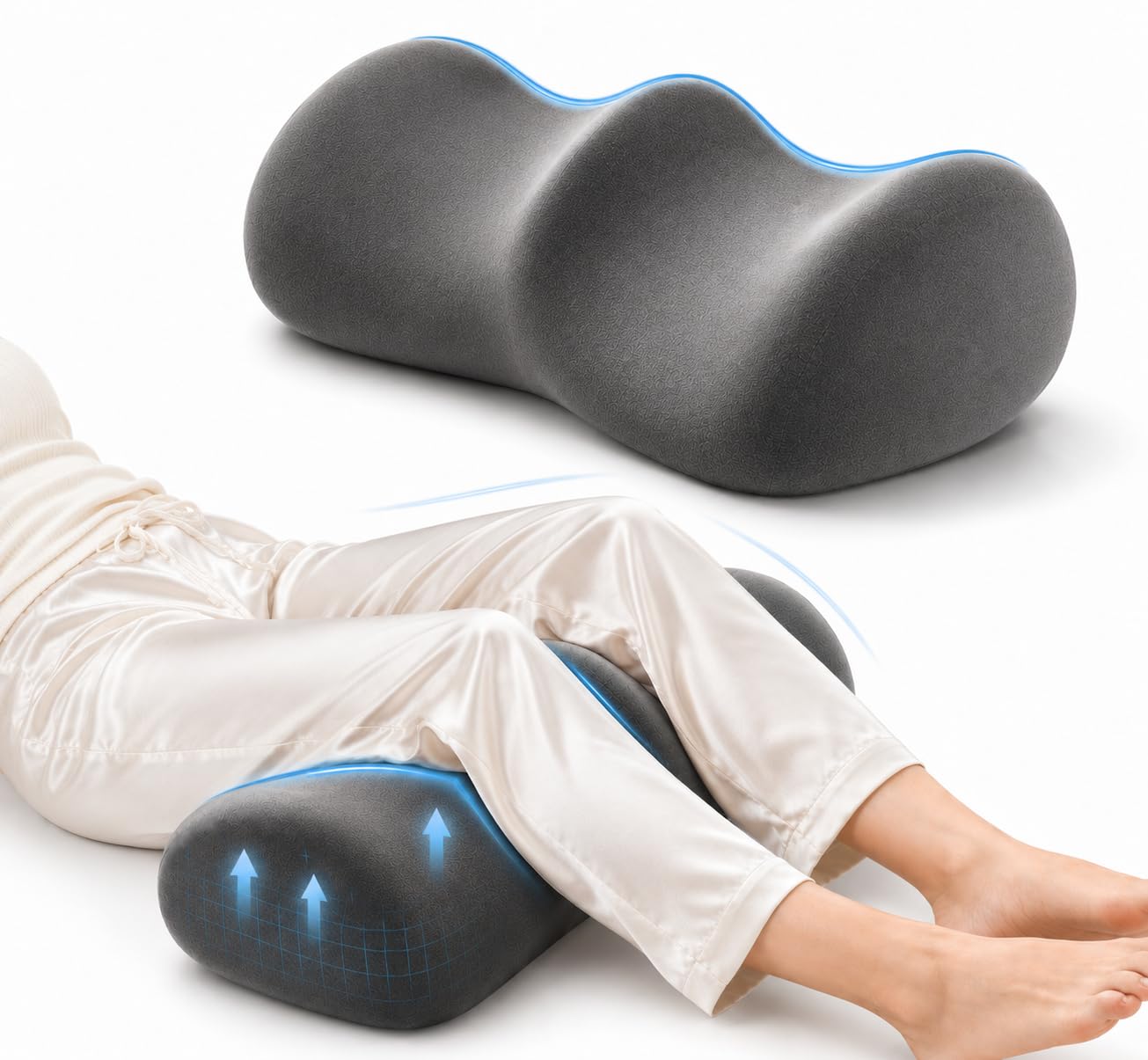 Knee Pillow for Side & Back Sleepers, Memory Foam Leg Support Pillow, Grey