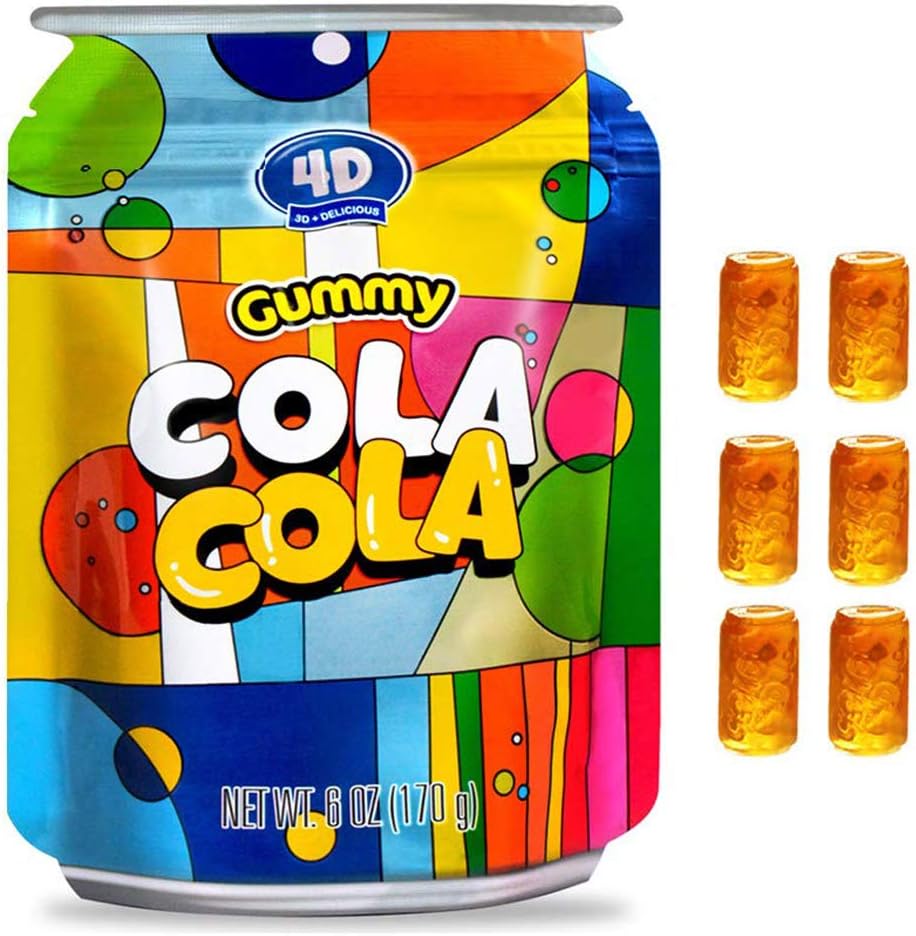 AMOS 4D Gummies Cola Coco Sour Burst Gummy Candy Mini Cola Can Shape 6 Oz Per Bag(Pack of 12)