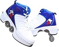 Vista 9 de Unisex 2-in-1 High-top Roller Skate Sneakers 4-Wheel Kids Skates with Detachable Wheels Double-Row Deform Wheel 2-in-1 Invisible Deformation