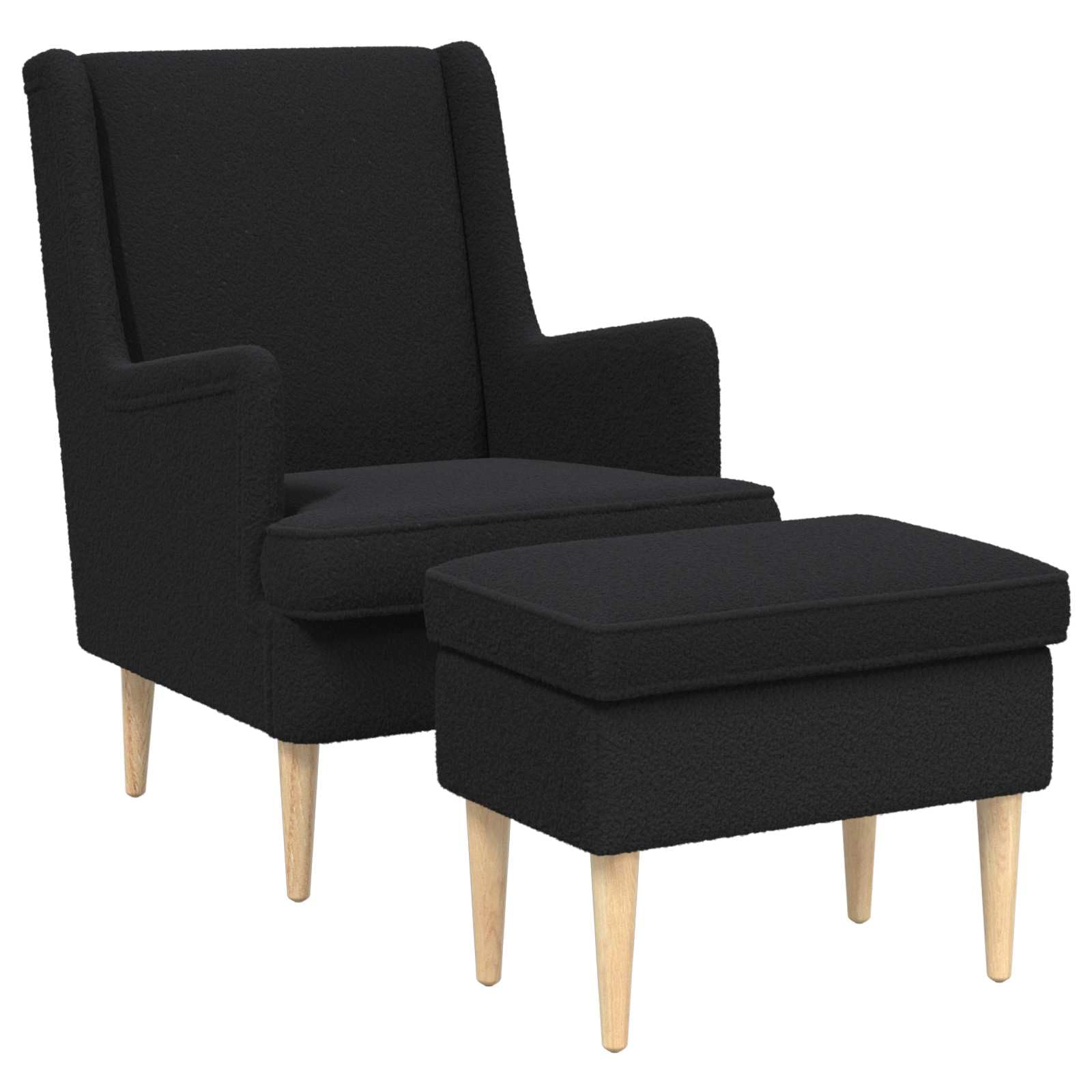 Fotel z Pouf 2 szt. Czarny Bouclé