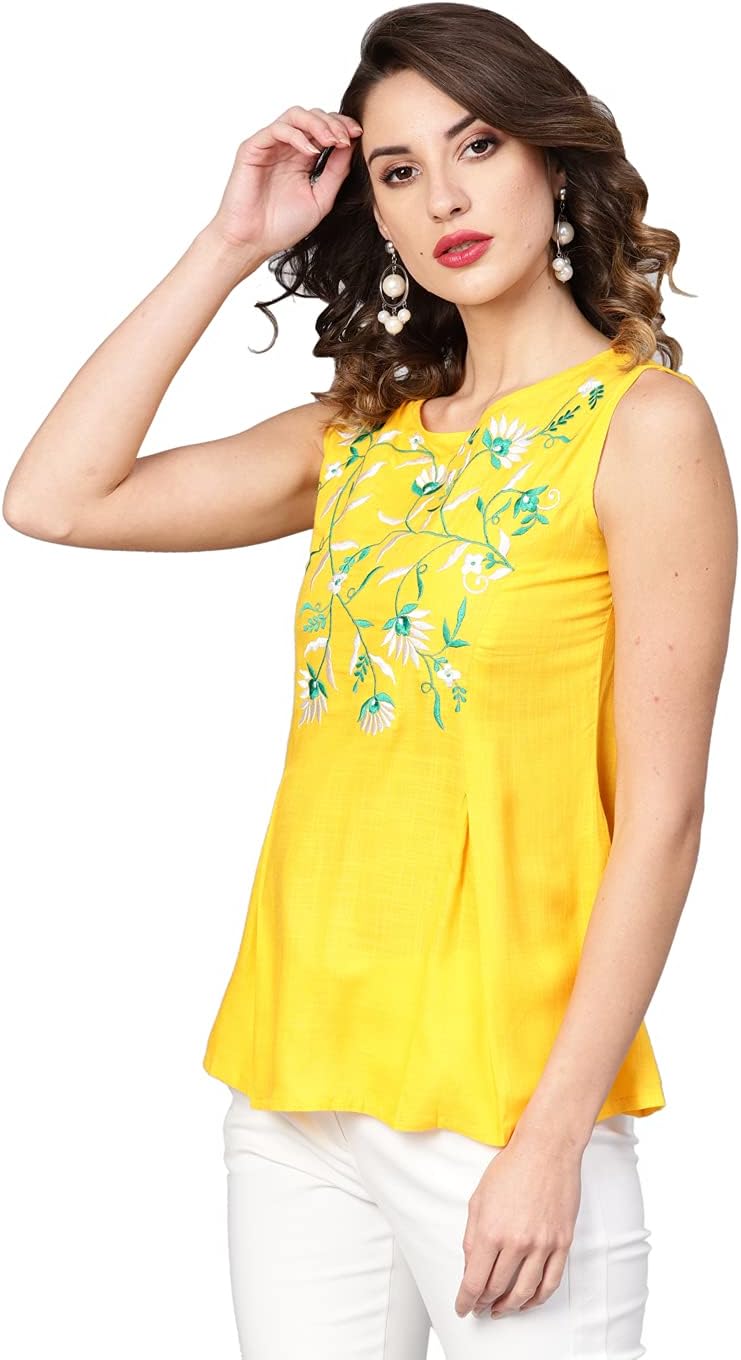 Yash Gallery Women's Rayon Slub Embroidered Regular Top for Summer (1555YKGREEN, XXL, Green) - Image 2