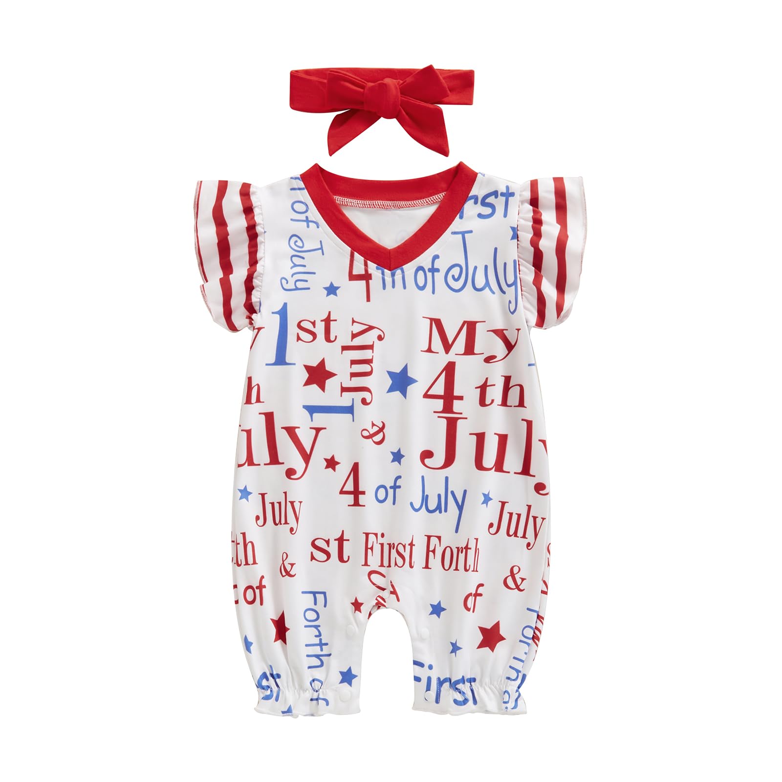 FYBITBO Baby Girl 4th of July Outfit My First 1st 4th of July Onesie Romper Sleeveless Jumpsuit Fourth of July Clothes (My First 4th of july, 0-3 Months)