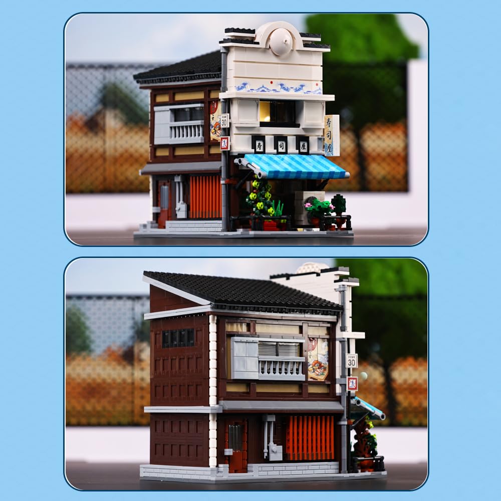 CaDA Master Japanisches Sushi-Haus Bausteinset C66018W Kreativer Stadtbaustein-Bausatz mit Beleuchtung, 1665 Teile Straßenhaus-Idee Geschenk für Erwachsene