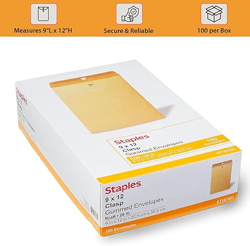 Miniatura 6 de Staples Sobres de cierre de cierre, 9 x 12 pulgadas, solapas engomadas, ideales para archivar, almacenar, enviar documentos por correo, paquete de