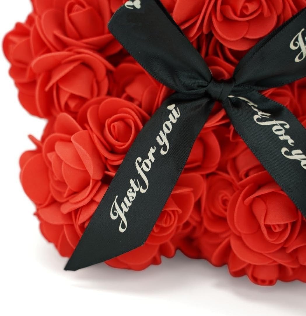 NLIGHTING Orsetto di Rose con Scatola Regalo, Palloncino e Biglietto – Rose Artificiali Morbide che Non Appassiscono, Idea Regalo per Lei, Matrimonio, Anniversario, Compleanno