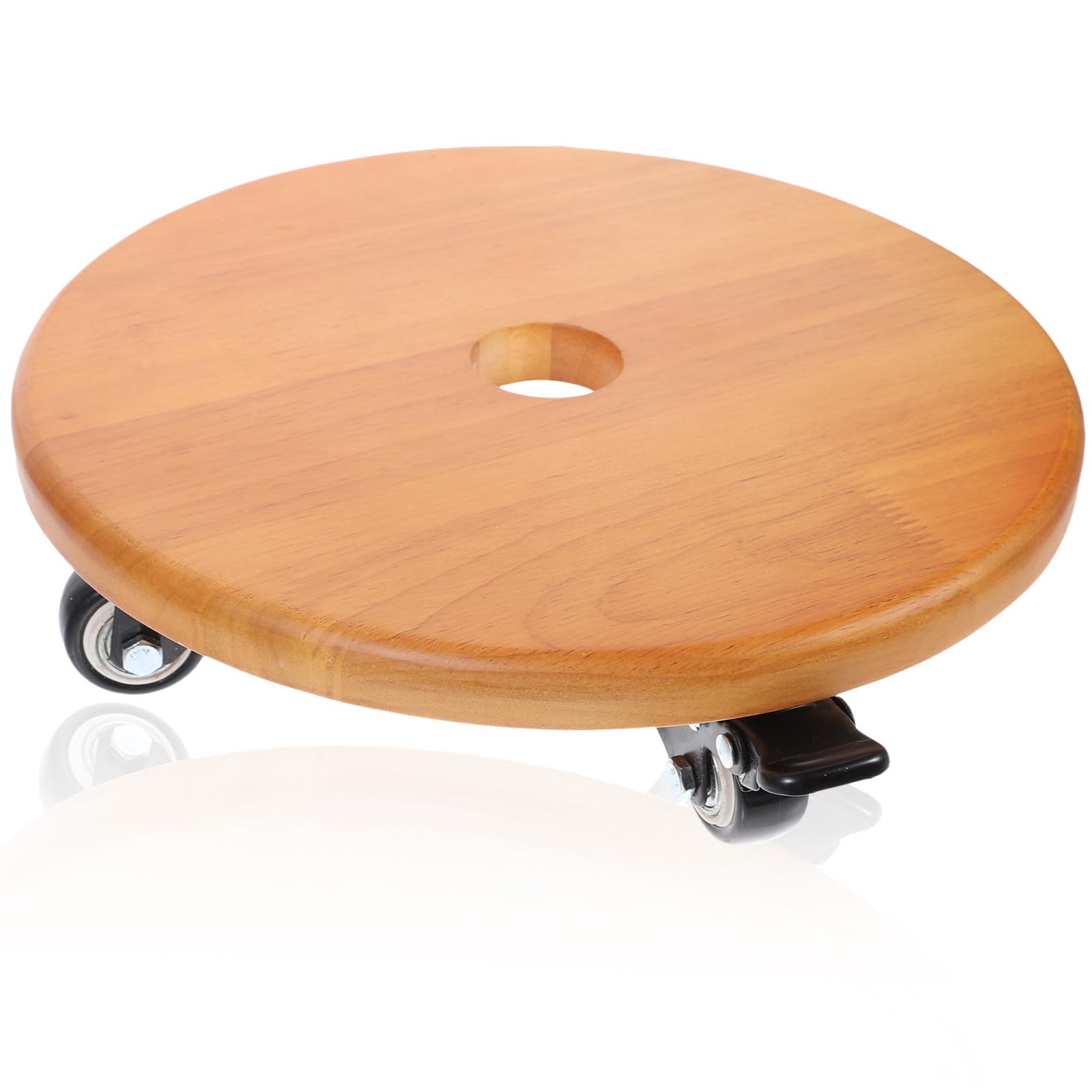 Carrello per Piante con Ruote, Sottovaso Rotondo 28cm in Legno