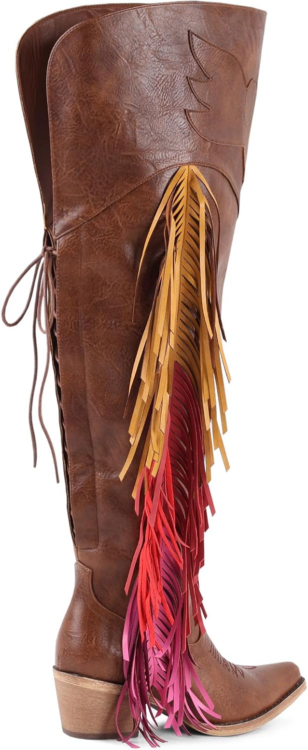 FancyQueen Faux Fur Boots for Women Knee High Furry Heel Boots Fashion Pointed Toe Snow Winter Boot Warm Women Boot - Image 4