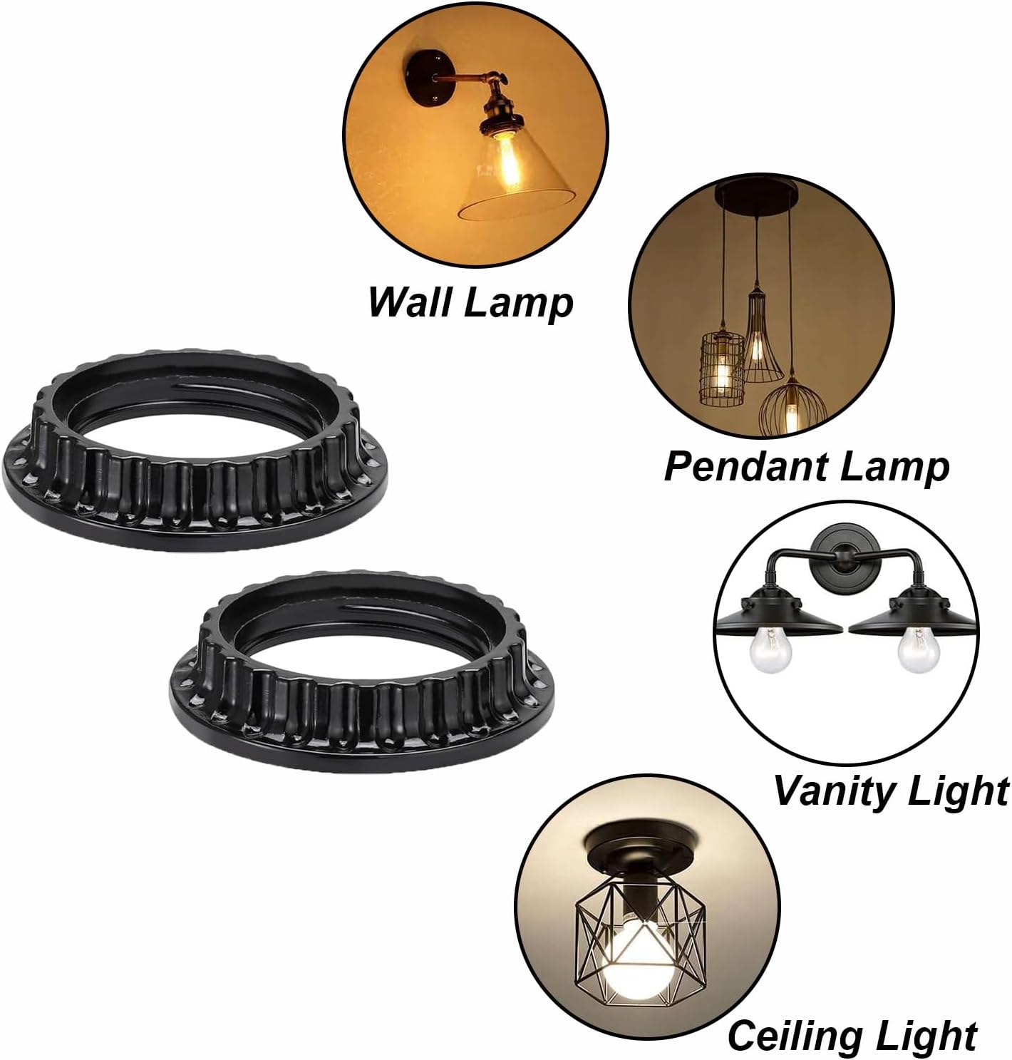 6PCS Lamp Shade Rings, Threaded E26 Socket Compatible, 32mm Inner Diameter, Fixes Shades to Table Lamps & Wall Lights, DIY Converter Adapter Kit