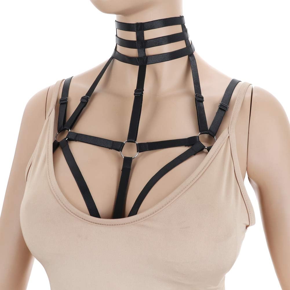 Women Harness Elastic Cupless Cage Bra Hollow Out Strappy