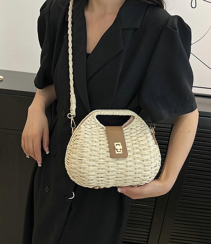Casual Straw Beach Bags For Women Dumpling Bag Rattan Purses Summer Straw Crossbody Woven Handbag Purse Shoulder Bag Travel