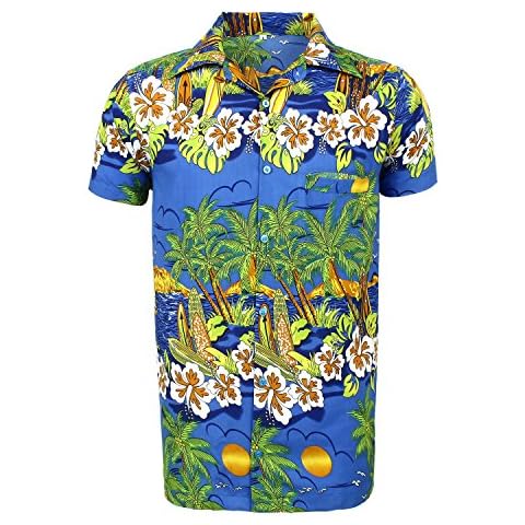 KIKLO Mens Hawaiian STAG Beach Hawaii Aloha Party Summer Holiday Fancy Shirt Sun (B Sun, M) Cover