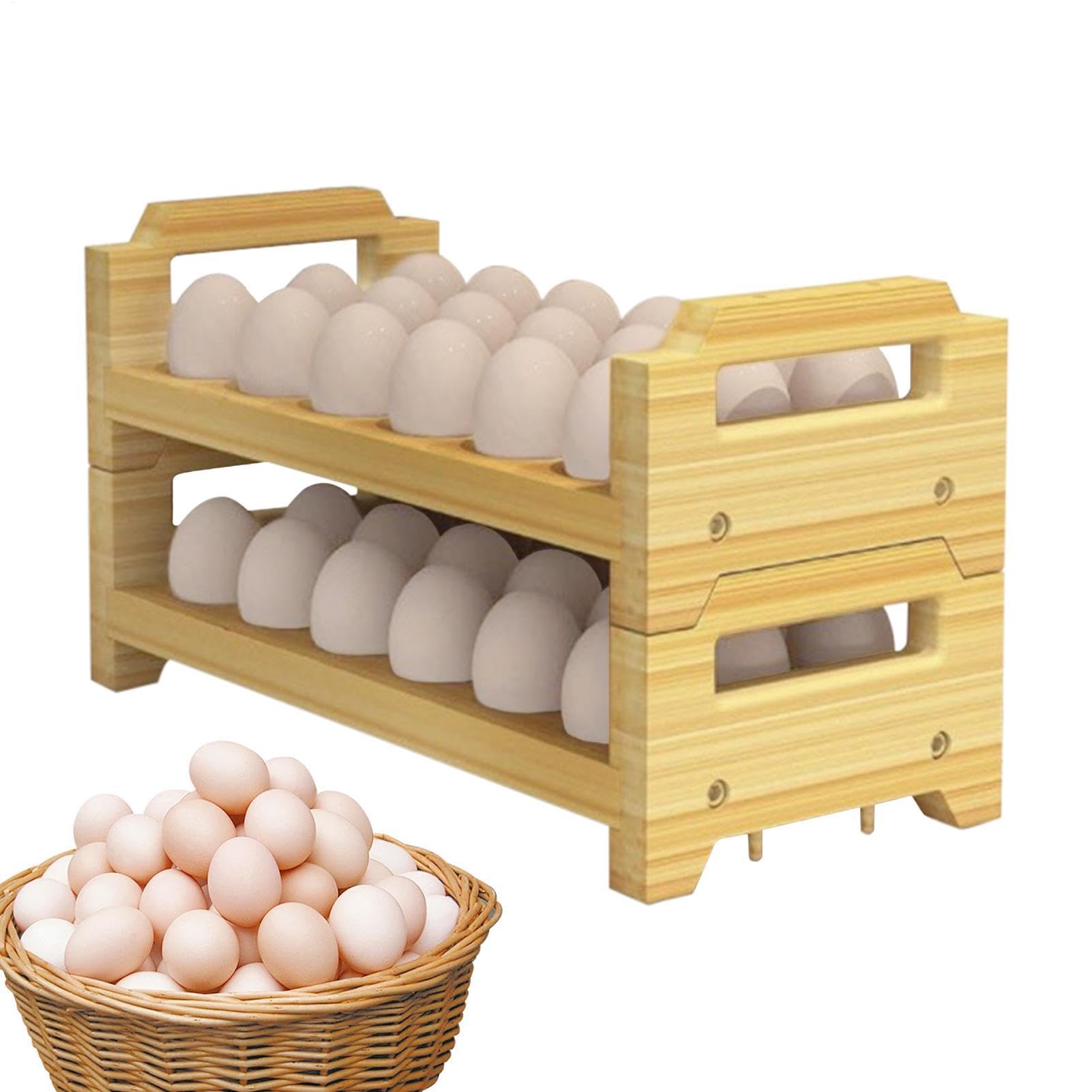 Soporte para huevos de madera, organizador de mostrador de dos niveles | estante de cocina apilable, soporte duradero para granja, ideal para exhibir huevos de gallina y pato en la encimera y la