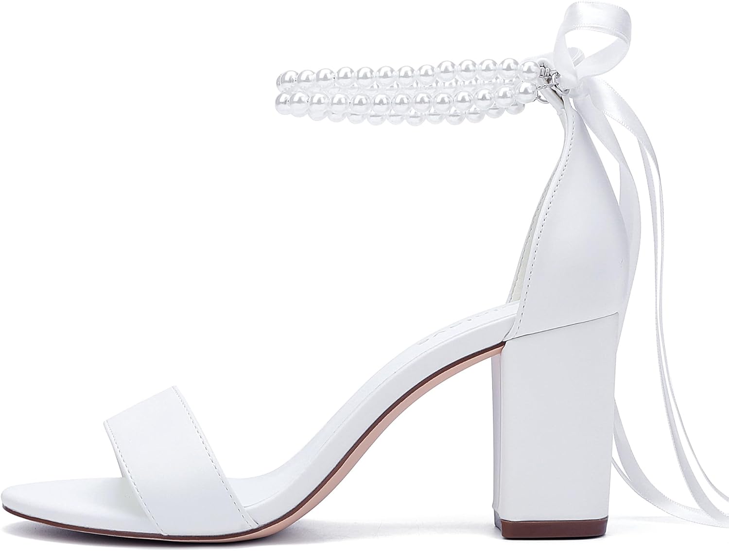 Hyinlays Women's Open Toe Block Heel Pearl Wedding Shoes for Bride Chunky Heeled Sandals Bridal Shoes Pumps - Image 5