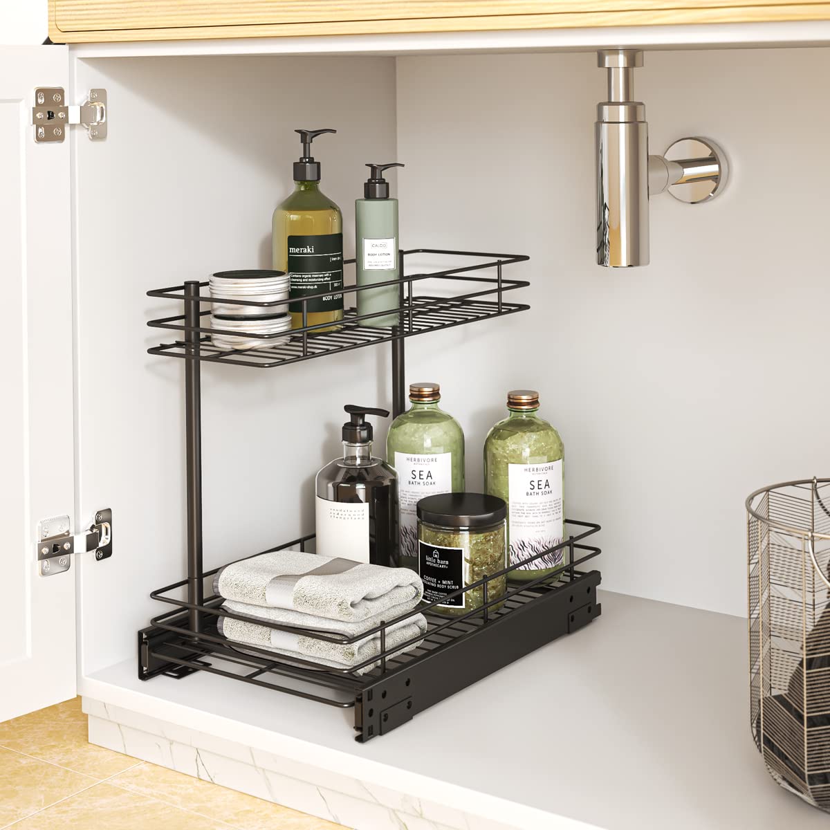 FANHAO Organizer Sottolavello da Cucina a 2 Livelli, Portaoggetti, Ripiano Multiuso per Bagno, Nero