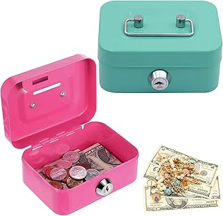 2 Stück Geldkassette Kleine, 11.5X8.5X5 cm Kleiner Safe, Jeder Geldkassette Kinder Mit 2 Schlüsseln, Geldkassette Abschließbar Geeignet für Tresor, Trinkgeldkasse und Geldkasse (Grün + Rosa)