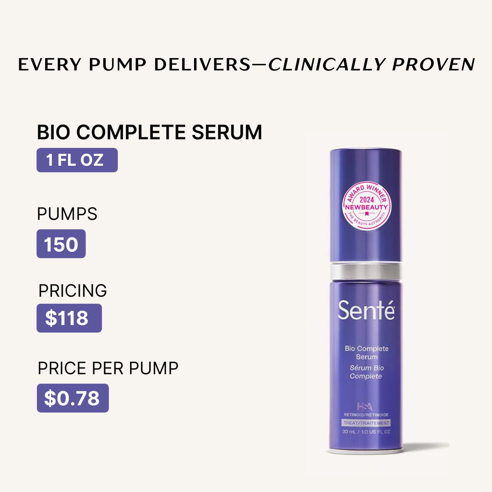 Senté Bio Complete Serum | Retinoid Serum for Sensitive Skin | Gentle, Nourishing & Hydrating | Combats Dull and Aging Skin | 1.0 Fl Oz