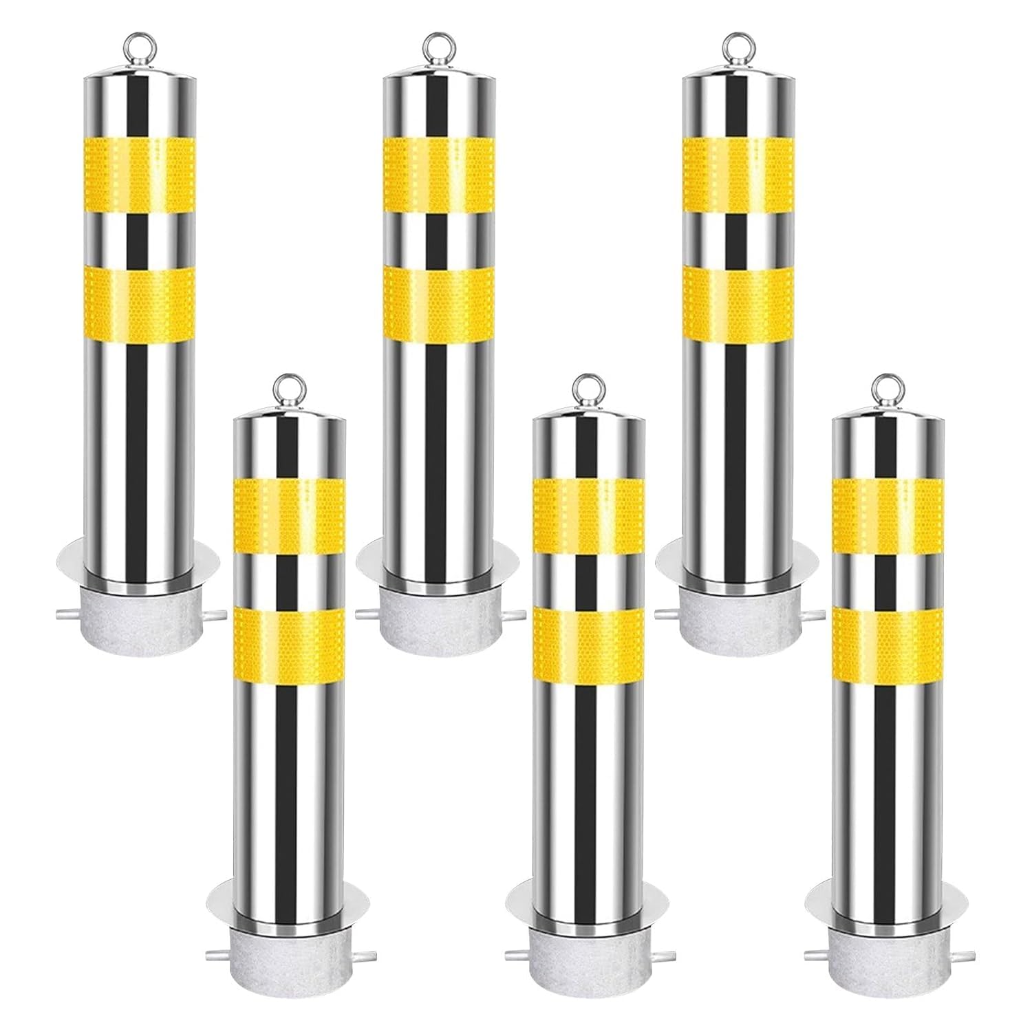 Aioneer High Visibility Reflective Steel Safety Bollard Post With Hanging Ring – 19.7"X4.5" Security Barrier For Driveway, Garage & Parking Lot Traffic Control