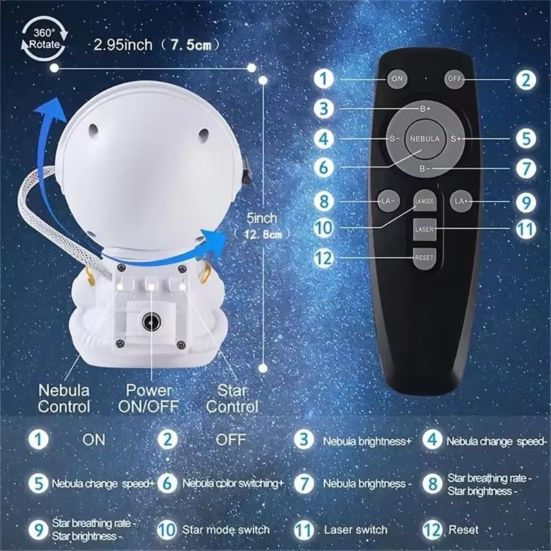 Image of One94Store Astronaut Galaxy Projector Night Light - 360 Rotating Nebula Star Projector with Remote, Timer & Adjustable Head - LED Space Lamp for Kids' Bedroom, Home & Party Decor (Guitar Astronaut)