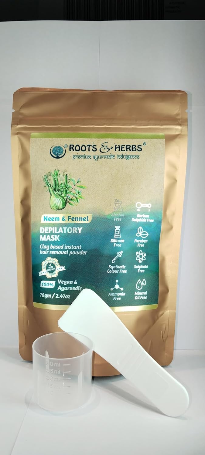 Roots and Herbs Neem - Maschera per depilazione al finocchio, per donne e uomini, gambe, ascelle, petto, con erbe ayurvediche per tutti i tipi di pelle, 470 ml (confezione da 1)