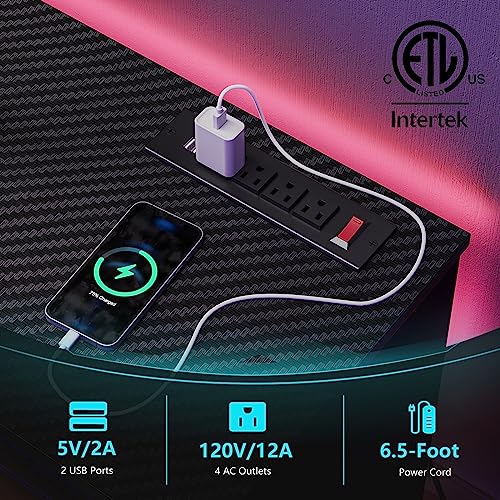 Bestier TV Stand for 70 inch TV with Power Outlets, LED Entertainment Center for PS5, Gaming TV Consoles with Glass Shelves for Living Room, 63'' Inch, Black Carbon Fiber - Image 4